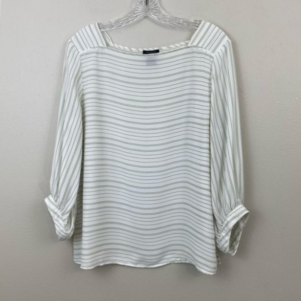 Ann Taylor Green White Striped Top